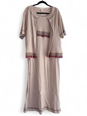 Bechamel 100% Cotton Tan Embroidered Maxi Dress And Jacket Set Size XL